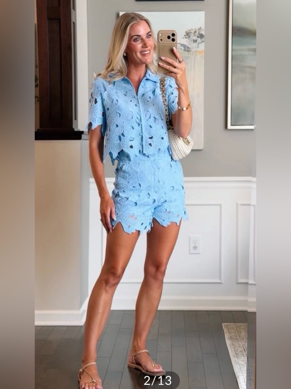 Commense Floral Lace Cropped Shirt & Shorts Set
